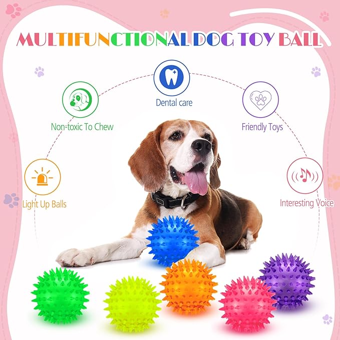 12 Pcs 2.56" Light up Squeaky Dog Balls Large Dog Toys Ball Puppy Chew Toys for Small Medium Large Pet Clean Teeth Teething