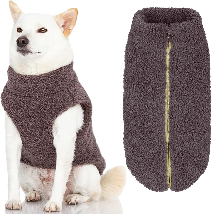 Gooby Sherpa Vest Dog Sweater - Warm Gray, X-Large - Warm Fuzzy Fleece Step in Dog Jacket Without Ring Leash for Small to Medium Dogs