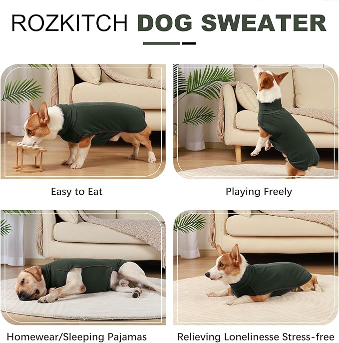 ROZKITCH Dog Winter Coat Soft Pullover Pajamas, Pet Windproof Warm Cold Weather Jacket Vest Cozy Jumpsuit Apparel Outfit Clothes for Walking Hiking Travel Sleep Green XL