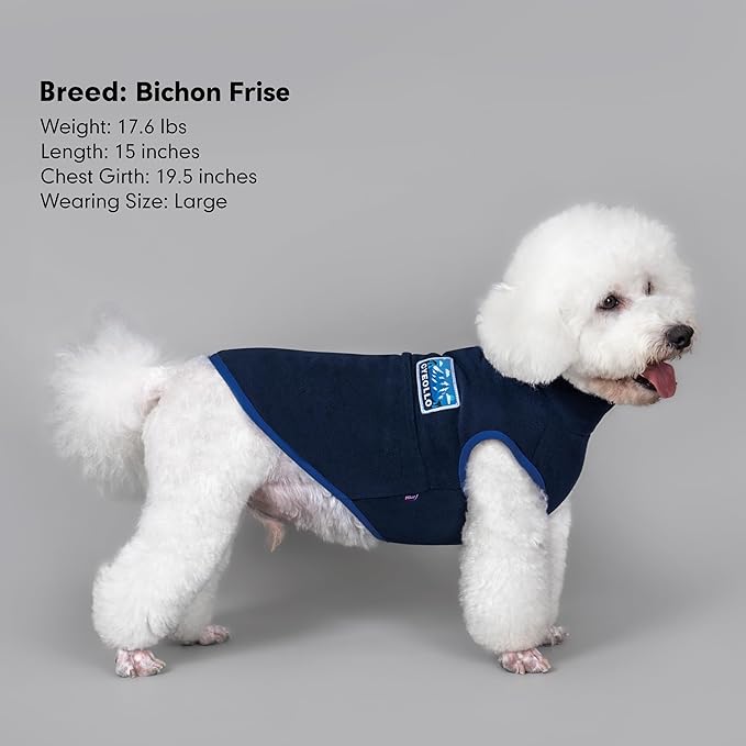 cyeollo Fleece Dog Sweater, Turtleneck Stretchy Sweatshirt Pullover Fleece Jacket Warm Winter Fall Dog Clothes for Medium Dogs Boy Pet Apparel, Navy Blue XL