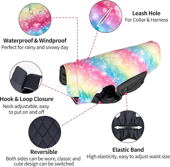 CuteBone Reversible Dog Jacket - Windproof & Waterproof Winter Coat with Leash Hole for Small, Medium & Large Dogs