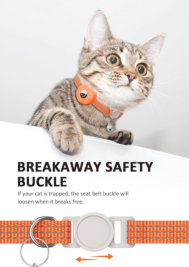 AirTag Cat Collar, Reflective Kitten Collar Breakaway Apple Air Tag Cat Collar, GPS Cat Collar with AirTag Holder and Bell, Lightweight Tracker Cat Collars for Girl Boy Cats Puppies (Orange)
