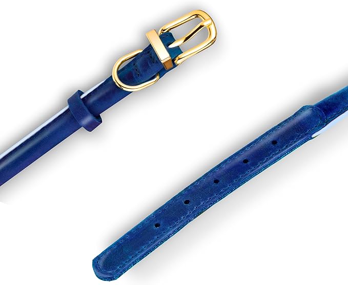 OOPSDOGGY Reflective Rolled Leather Dog Collar Adjustable Soft Padded Pet Collar for Small Medium Large Breed Dogs (Blue, M, 12"-15")