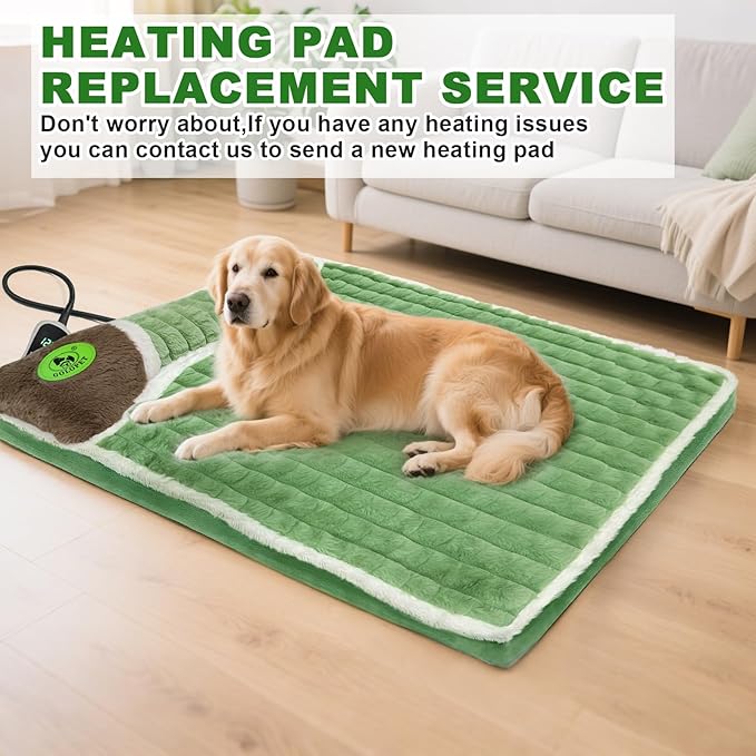 Heated Dog Bed 32x20x2 in,Equipped with MET/UL Dual Certified Heating Pad and Intelligent Controller,Thickened Memory Sponge+100% Plush Heated Pet Bed,Indoor Puppy Bed with Side Pillows