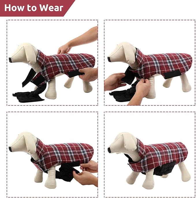 MIGOHI Dog Jackets for Winter, Windproof Waterproof Reversible Dog Coat for Cold Weather, British Style Plaid Warm Dogs Vest for Small Medium Large Dogs, Red, XXXL