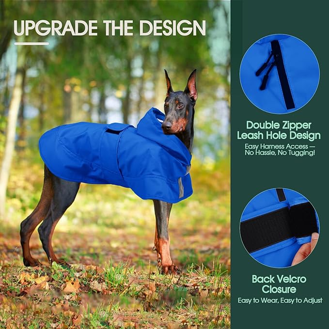 Kuoser Dog Raincoat, Waterproof Dog Rain Jacket with Clear Hooded Double Layer, Lightweight Reflective Dogs Rain Coat with Adjustable Belly Strap, Rain Coats for Large Dogs Outdoor Wear, Blue XL