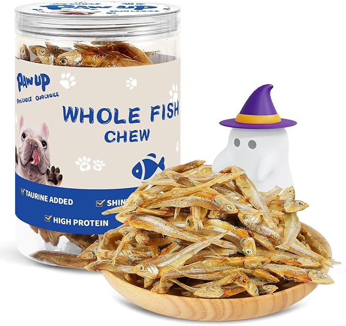 PAWUP Whole Fish Treats for Dogs, Air Dried -100% Wild-Caught Fish Treat, Only Two Ingredient, High in Protein and Omega-3, 8oz