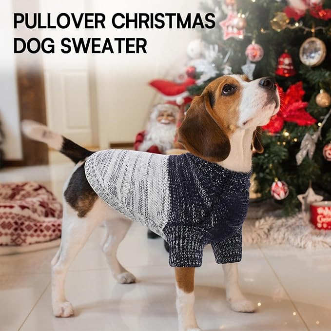 Queenmore Small Dog Sweater, Knitted Pullover Puppy Sweater,Cold Winter Pet Sweaters for Dog Girls Boys, Soft Turtleneck Knit Sweater with Leash Hole,Long Sleeves Christmas DogSweater(Blue,XS)