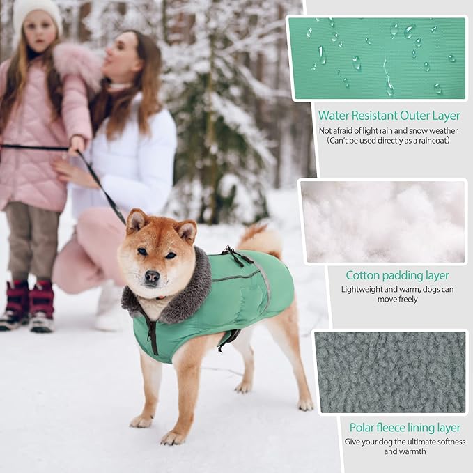 QBLEEV Warm Dog Coat Reflective Dog Jacket, Waterproof Dog Winter Coat Turtleneck Dog Clothes for Cold Weather, Thick Fleece Dog Snowsuit Christmas Dog Vest Pet Apparel for Small Medium Large Dogs XL