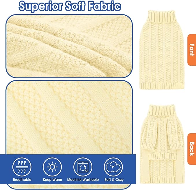 Queenmore Dog Sweaters for Medium Dogs Girls Boys,Soft Dog Sweater Xmas,Turtleneck Pullover Pet Sweaters Knitwear Outfit for Holiday,Knit Soft Thick Warm Sweater for Bulldog,Dachshund(Light Apricot,M)