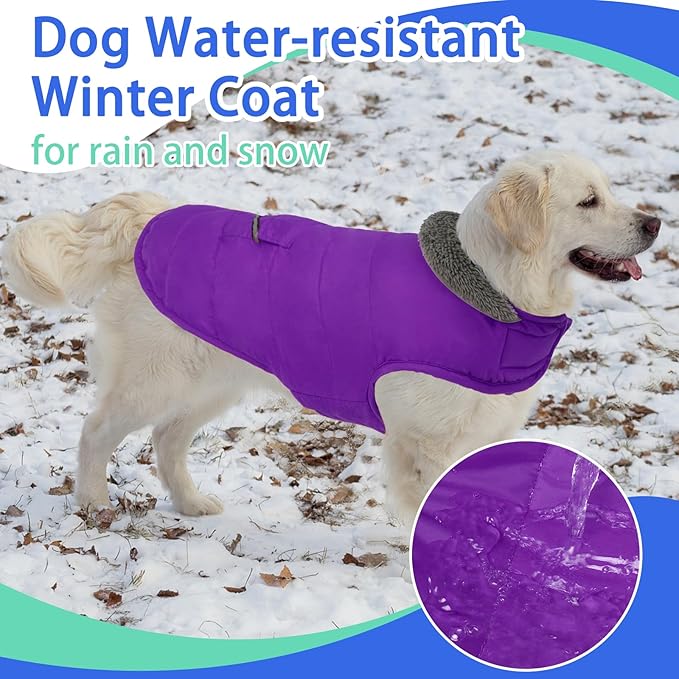 MIGOHI Warm Dog Snowsuit - Winter Dog Jacket, Reflective Windproof Fleece Vest with Leash Hole and Furry Collar