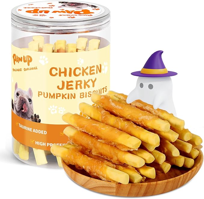 PAWUP Dog Treats Chicken Wrapped Biscuits Pumpkin Sticks, Rawhide Free Soft Chewy w/Taurine, Dog Training Treats,12.5 oz