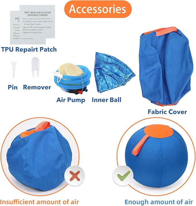 Dog Herding Ball for Dogs & Puppies, Toy Balls for Cattle, Australian Shepherd, Non-Chewing Activities, Medium Dog Toy | Oxford Fabric Cover, Pump, with Patch Repair Kit (18inch)