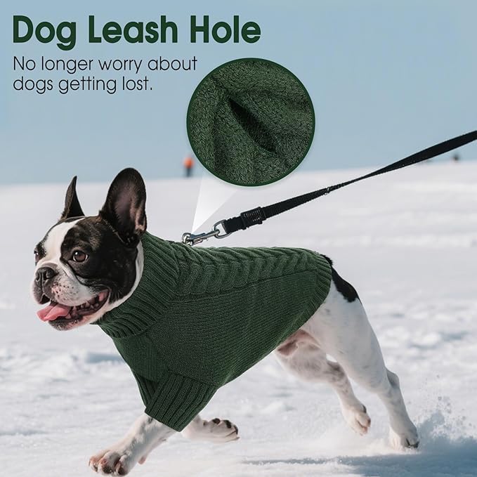 Dog Sweaters for Medium Dogs Classic Turtleneck Dog Christmas Sweater Thick Warm Pullover Male Puppy Pet Stretch Knitwear Fall Winter Clothes with Leash Hole(Green, M)