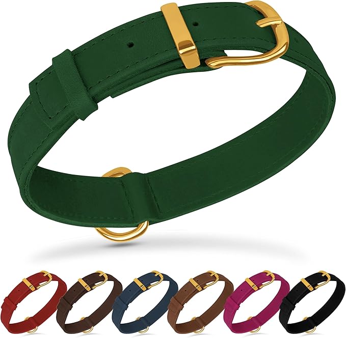 Leather Dog Collar - Heavy Duty Adjustable Soft Padded Pet Collars for Small Medium Large Dogs Breed - Black Green Brown Pink Red Blue (Green, XL, 19"-24" Neck Fit)