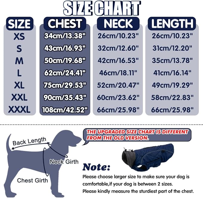 EMUST Dog Jackets, Small/Medium/Large Dog Coat for Winter, Pet Cold Winter Jacket for Large Dogs, Dark Blue, XL