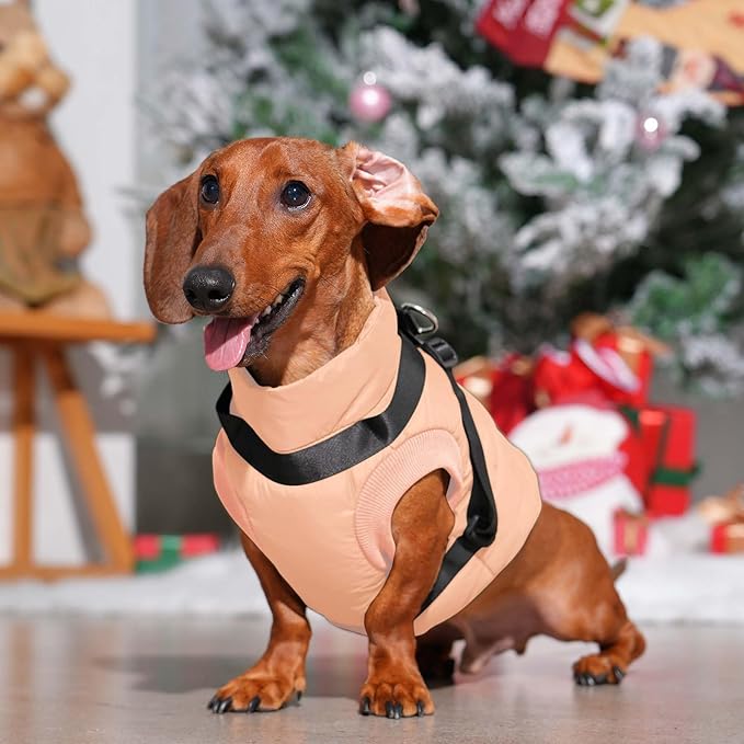 Dog Jacket with Harness,Fleece Lined Warm Puppy Coat for Winter,Soft Windproof Large Dog Vest,LightOrange XXL
