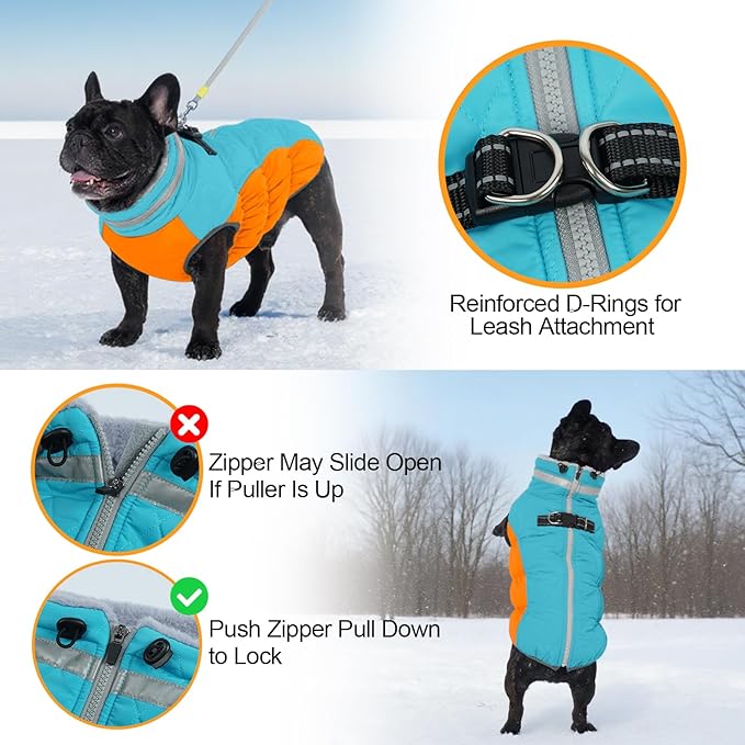 Warm Dog Jackets for Small Dogs, Waterproof Dog Coat with Harness Built in, Zipper Clousure, Fleece Lining for Cold Weather, Small Pet Winter Clothes for Shih Tzu, Yorkshire, Bichon - S