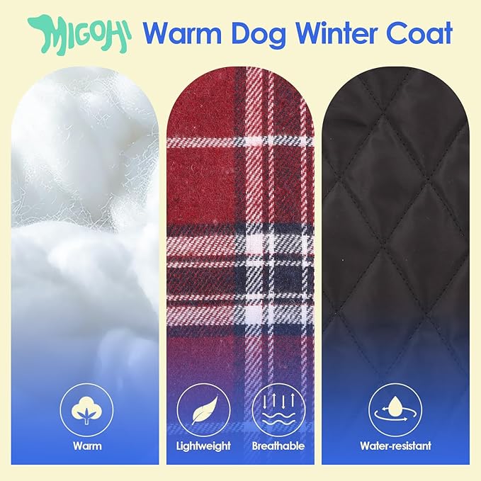 MIGOHI Reversible Dog Coat, Windproof & Waterproof Jacket for Cold Weather, British Style Plaid Coat for Small Dogs, Red, S