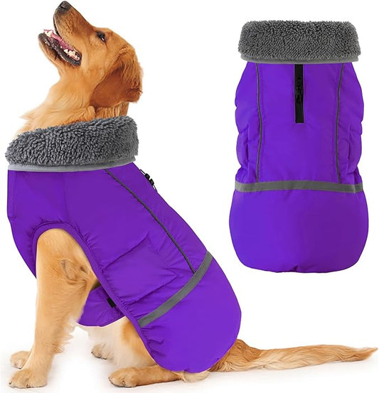 Dogcheer Warm Dog Coat, Christmas Dog Jacket Waterproof Puppy Winter Coat with Buckles, Reflective Adjustable Pet Snow Jacket Turtleneck Fleece Sweater for Small Medium Large Dogs - Purple, S