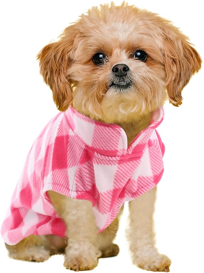KAMA BRIDAL Dog Spring Autumn Winter Coat Pullover Fleece Vest for Cats & Small/Medium Dogs - Thin Sweater, Pink & White Plaid (L)