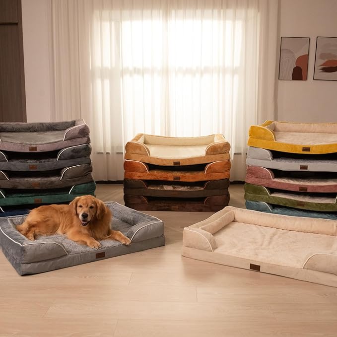 Comfort Expression Orthopedic Dog Bed for Extra Large Dogs 42x30 Inch, Waterproof Supportive Egg Crate Foam XL Pet Bed with Removable Bolsters, Dog Couch with Washable Cover & Non-Slip Bottom, Orange