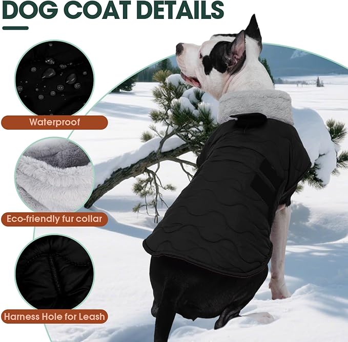 Kuoser Dog Jacket, Warm Dog Coats for Small Dogs, Doggie Winter Jacket Cold Weather Coats with Leash Hole, Winter Coat Apparel for Yorkie Chihuahua, Black XS