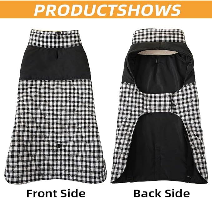 Dog Jackets for Winter, Reversible Dog Coat Windproof Waterproof Jackets for Cold Weather, British Style Plaid Coats Warm Vest for Small Medium Large Dogs (Black, 4XL)