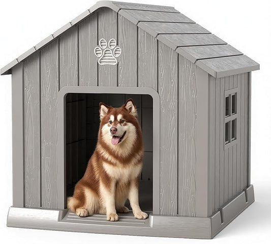 DRATO Dog House Indoor Outdoor for Small to Large Sized Dogs Indoor Outdoor Doghouse Puppy Shelter with Elevated Floor, Easy to Assemble (Light Brown, 38Inch(37.8 * 40.87 * 38.82))