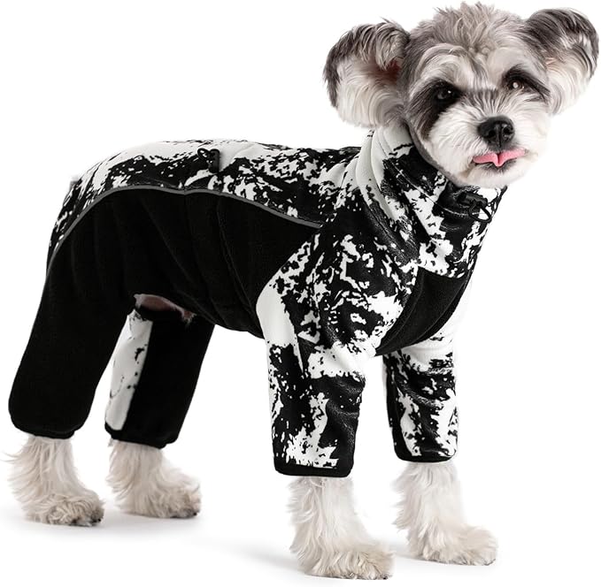 Fleece Dog Coat for Small Medium Dog,Pullover Pajamas Jumpsuit Bodysuit Puppy Coats with Legs, Pet Windproof Warm Cold Weather Jacket Full Body Vest Cozy Snowsuit Outfit Clothes (White, L)