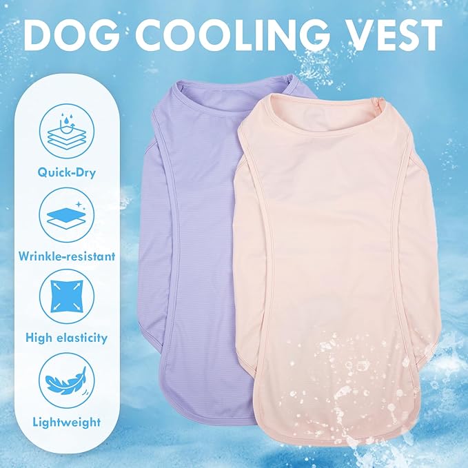 2 Pack Dog Shirt, Quick Dry Cooling Tshirts for Dogs Large, Breathable Durable UPF50+ Summer Clothes, Lightweight Prevent Overheating Vest, Purple+Pink, 3XL