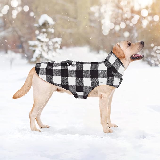 Malier Classic Plaid Fleece Dog Coat Jacket with Pocket, Windproof Warm Vest Winter Pet Clothes Apparel for Small Medium Large Dogs (White, X-Large)