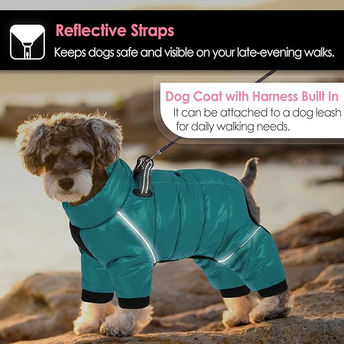 AOFITEE Dog Coat, Waterproof Dog Jacket for Winter, Warm Fullbody Dogs Snowsuit, Winter Coat for Small Dogs, Zip Up Pet Puffer Jacket Fleece Vest, Outdoor Reflective Cold Weather Pet Coats, Medium