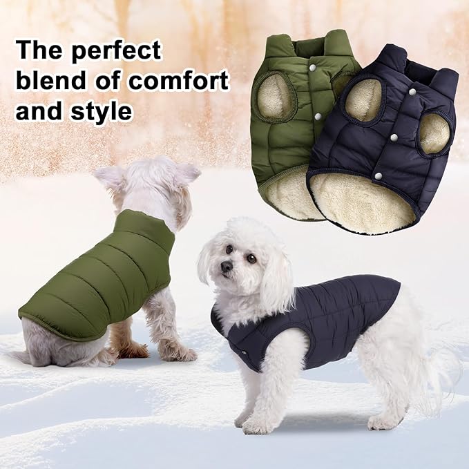 Syhood 2 Pieces Dog Jacket 2 Layers Fleece Lined Dog Jacket Warm Soft Windproof Small Pet Coat for Winter Cold Weather(L,Navy,Green)