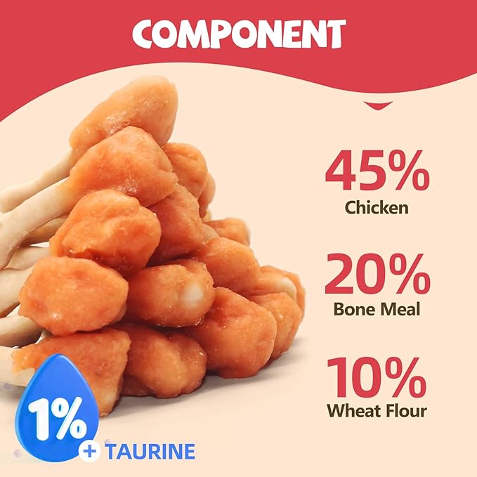 Dog Treats Chicken-Wrapped Calcium Bone Chew, Rich in Taurine, Suitable for Small, Medium, Large Dogs. Clean Teeth Freshen Breath. Use Training Reward Each Pack Contains 10.58 Ounces.