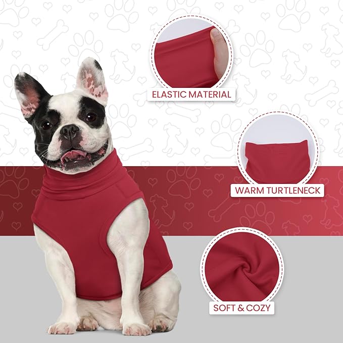 ROZKITCH Dog Sweaters Soft Fleece Pullover Sweatshirt Pajamas, Turtleneck Warm Pet Cold Weather Jacket Stretchy Vest Jumpsuit Apparel Outfit Clothes for Small Medium Large Dogs Walking Sleep Red XL