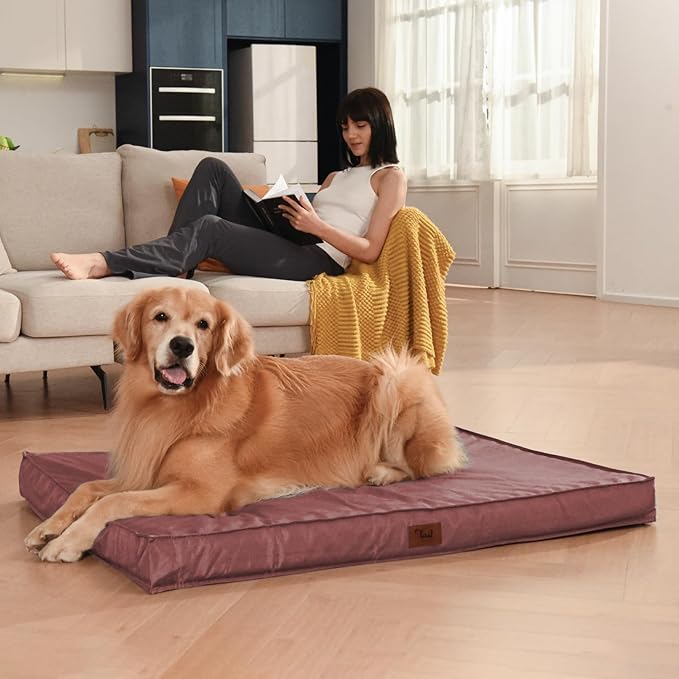 Outdoor Dog Bed for Small Dogs & Cats, Waterproof Dog Crate Mat Orthopedic Egg Crate Foam with Washable Removable Oxford Cover, Pink