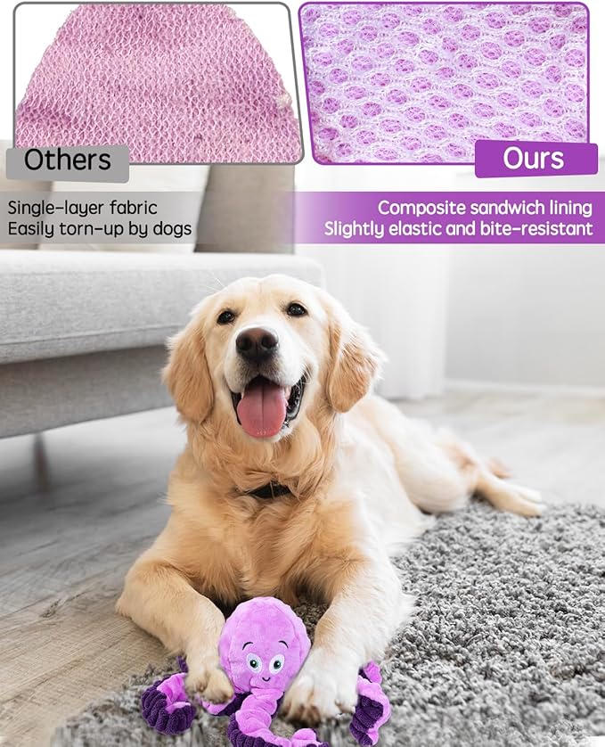Dog Toys Squeaky, Interactive Plush Stuffed Octopus Tug of War Toy, Puppy Teething Pet Toy for Small Medium Large Dogs to Keep Them Busy