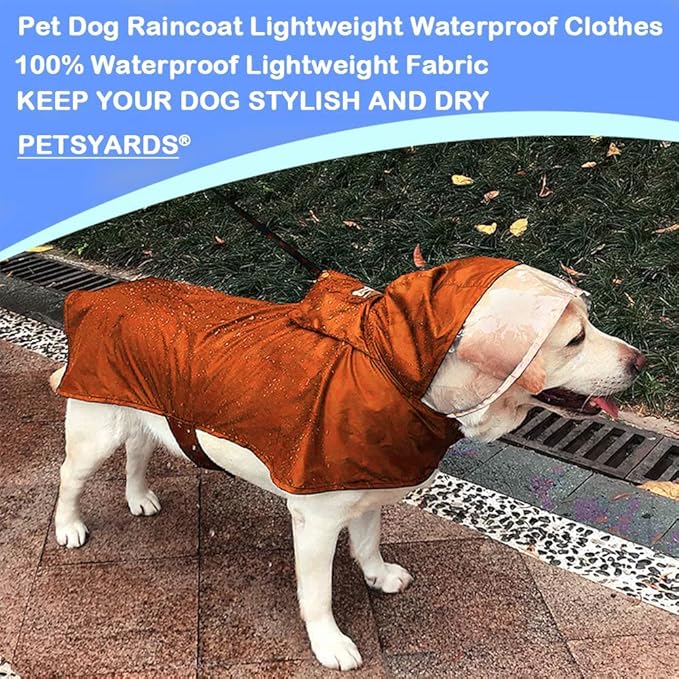 Pet Raincoat Packable Hooded Dog Rain Jacket Reflective Strips Lightweight Adjustable Poncho for Small Medium Large Dogs Orange XX 3XL (Back:28 Inches)