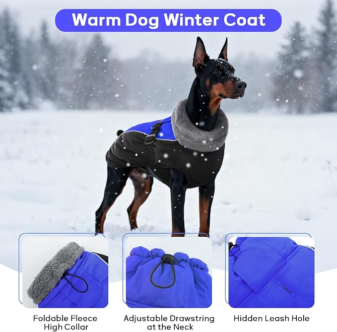 IDOMIK Dog Winter Coat, Reflective Waterproof Dog Jacket for Cold Weather, Warm Pet Coats for Small Medium Large Dogs, High Collar Doggy Fleece Snow Jacket, Winter Vest with Adjustable Buckle,S