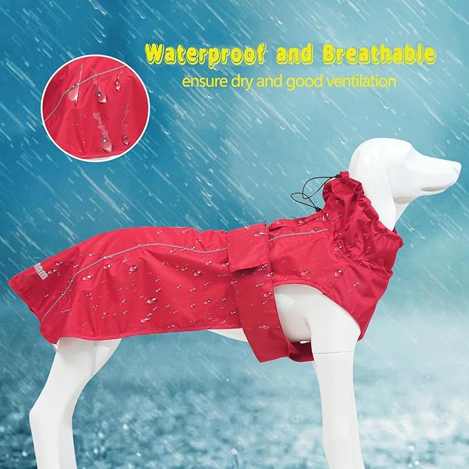 Adjustable Waterproof Dog Raincoat for Dogs,Lightweight Pet Rain Jacket Puppy Clothes with Reflective Strip for Small Medium Large Dogs (Red, 3X-Large)