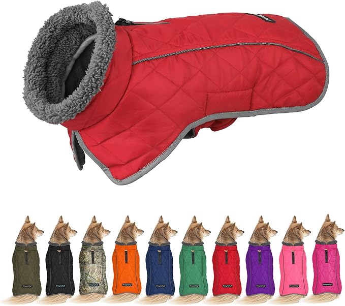 Fragralley Dog Coat Medium, Waterproof Dog Jacket with Warm Fleece Lining, Adjustable Reflective Dogs Winter Coat, Turtleneck Pet Coats for Cold Weather (Red M)