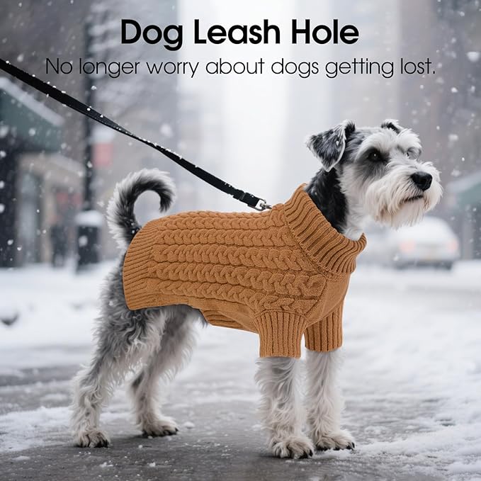 SAWMONG Dog Sweater, Dog Sweaters for Medium Dogs Girls Boys, Pullover Turtleneck Knitted Doggy Sweatshirt, Cold Weather Pet Clothes（Khaki, Medium