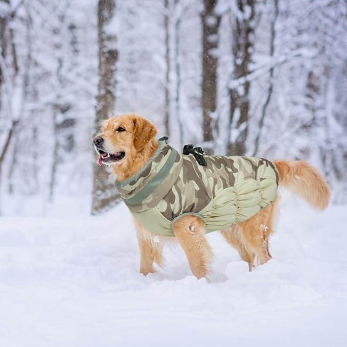 Lelepet Warm Dog Winter Coat Dog Coats for Medium Dogs Waterproof Dogs Jacket with Harness Built in Reflective Cold Weather Coats Windproof Zip-Up Winter Fleece Vest Snowsuit Dachshund Desert Camo