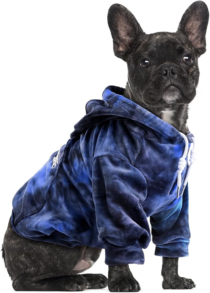 SlowTon Dog Hoodie Tie Dye - Warm Dog Sweater Hoodies with Pocket, Fall Winter Dogs Coat Jacket Pet Outfit Puppy Hooded Sweatshirt Clothes for Small Medium Large Dogs (Blue,L)