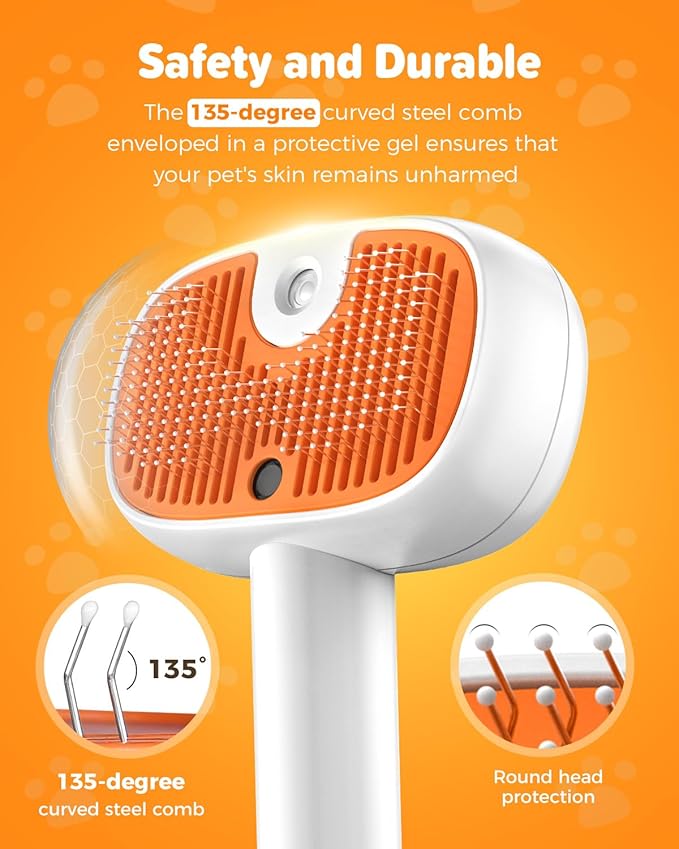 Pet Steam Brush for Dog &Cat, 3-in-1 Self-Cleaning Dog Brush Pet Spray Hair Removal Comb, 2 Spray Modes Rechargeable Deshedding Dog Steam Spray Hair Brush for Shedding Massaging Cleaning (White)