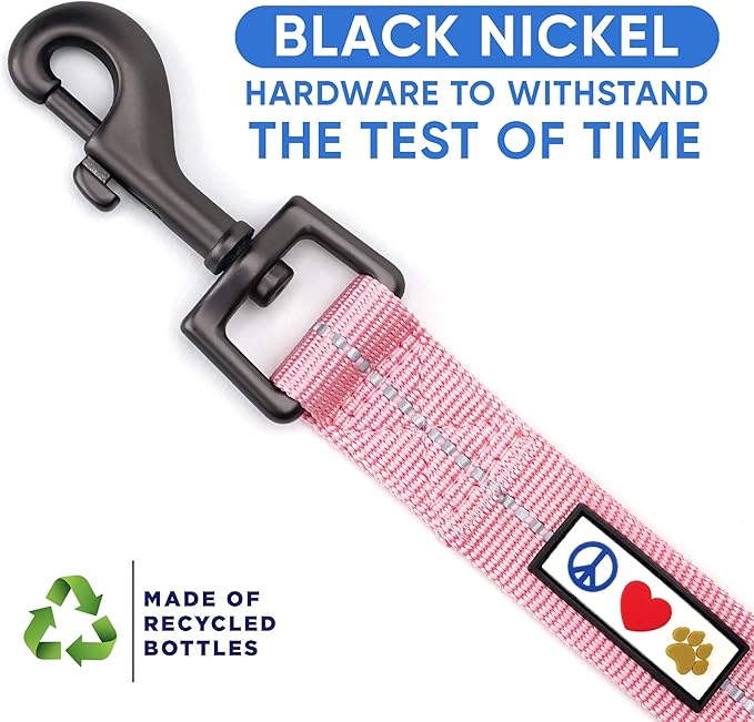 Pawtitas 6 FT Recycled Dog Leash with Reflective Stitched Thread Stitched on Side| Medium Reflective Dog Leash Made from Plastic Bottles Collected from Oceans – Pink 6 ft Dog Leash
