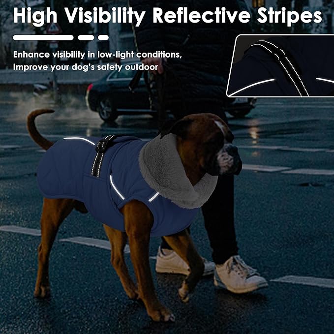Dog Coat, Waterproof Dog Winter Jacket with Adjustable Buckle, Reflective Turtleneck Pet Snow Vest Warm Fleece Sweater for Small Medium Large Dogs - Blue, M