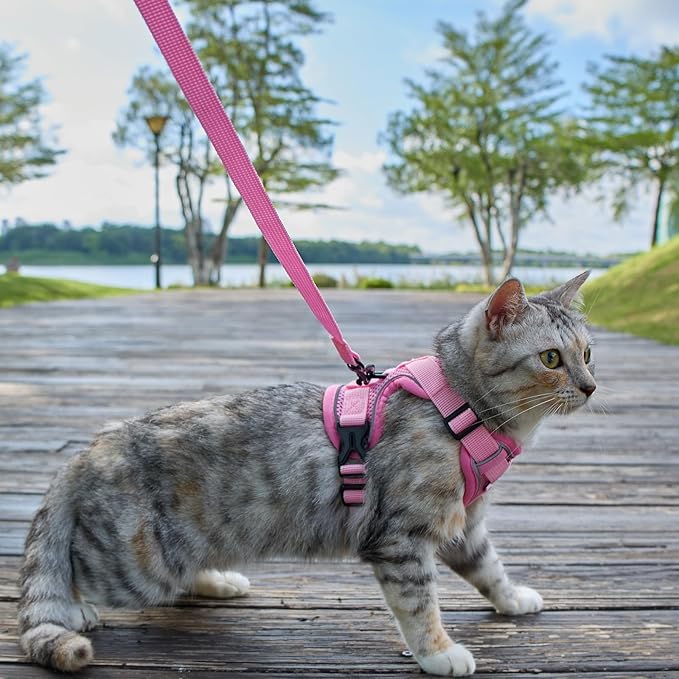 Cat Harness and Leash Set Escape Proof Tactical Extra Large Kitten Harness Emotional Support Cat Vest, Pink, XL