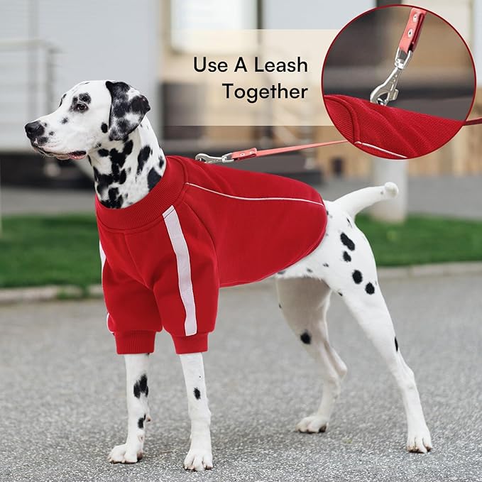Queenmore XS Christmas Dog Sweater, Cozy Fleece Dog Sweatshirt, Warm Winter Fleece Jacket for Small, Medium & Large Dogs with Leash Hole/Reflective Stripes Red